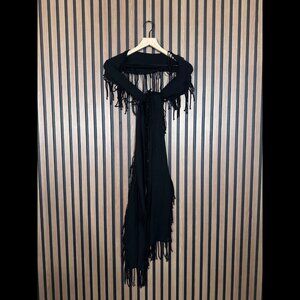Mag by Magaschoni Scarf OS Womens Black Knit Frilled Frayed Round Neck